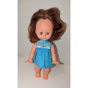 Vintage 1968 12" Virga Doll #751 Italy Dark Brown Hair Blue Eyes Original Outfit